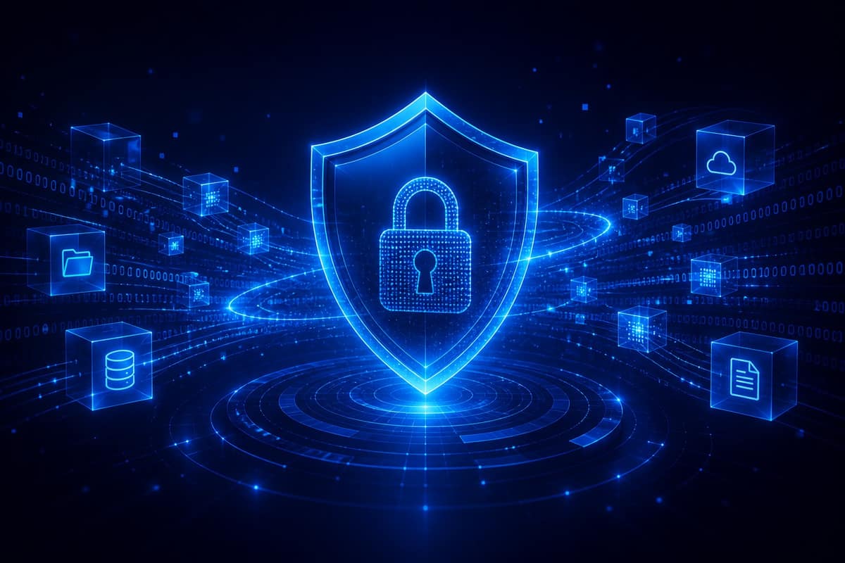Data encryption shield protecting databases, folders, cloud storage and documents